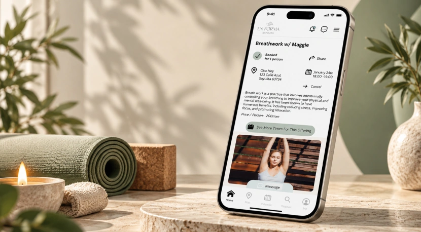 In-app activity booking screen